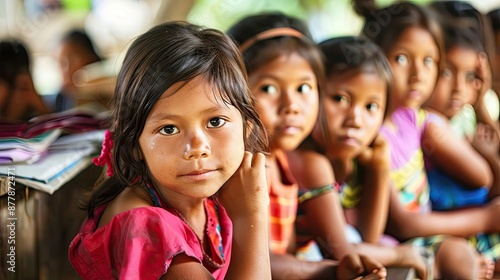 Smiling children in a classroom, focusing on their studies and enjoying learning in a lively educational environment.