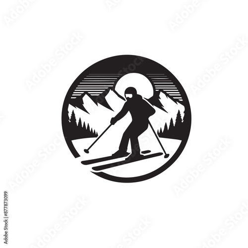Vector silhouette of an winter ski sports person. Flat cutout icon