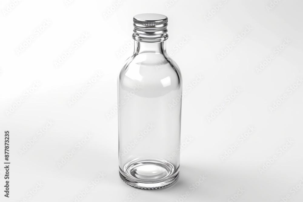 Clear glass bottle with silver cap isolated on white background Clear glass bottle with silver cap isolated on white background