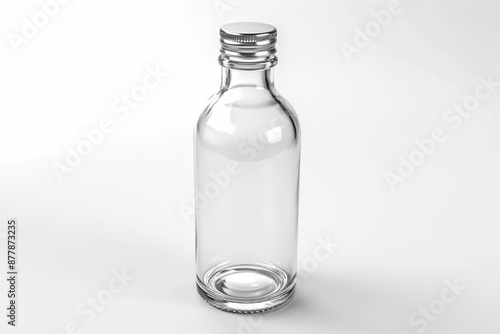 Clear glass bottle with silver cap isolated on white background