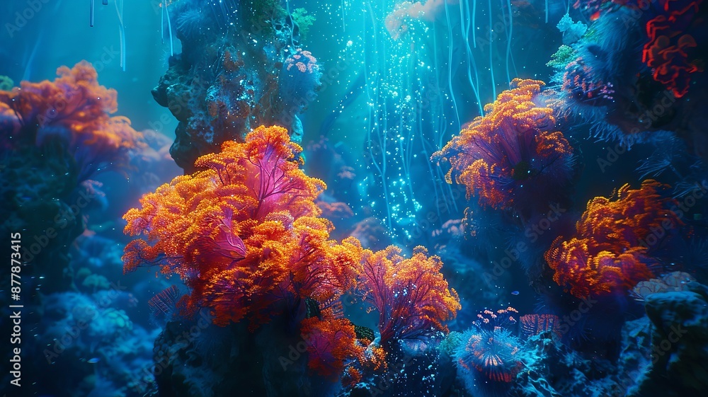Vibrant Underwater Coral Reef with Glowing Marine Life Vibrant Underwater Coral Reef with Glowing Marine Life