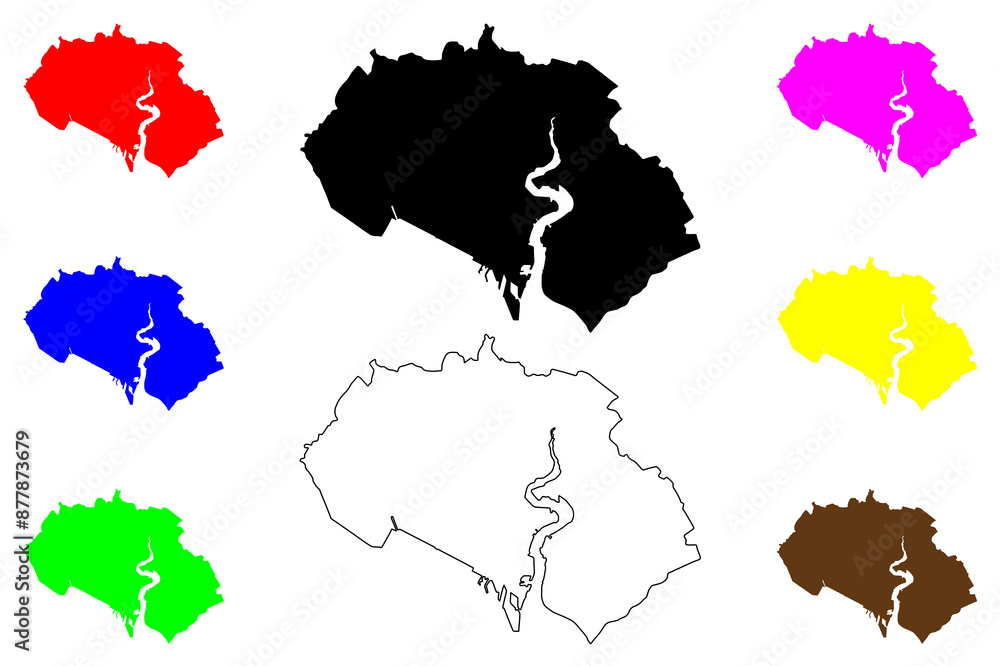 Obraz premium Southampton City and unitary authority area (United Kingdom of Great Britain and Northern Ireland, ceremonial county Hampshire or Hants, England) map vector illustration, scribble sketch map
