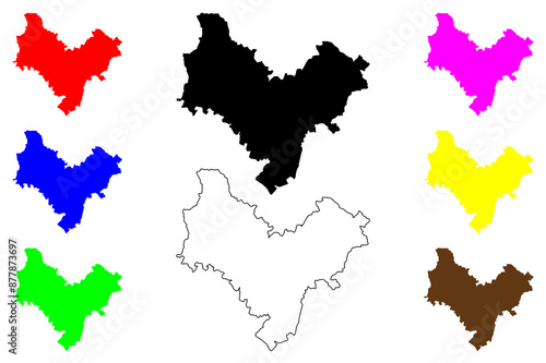 Stratford-on-Avon Non-metropolitan district (United Kingdom of Great Britain and Northern Ireland, ceremonial county Warwickshire or Warks, England) map vector, scribble sketch Stratford on Avon