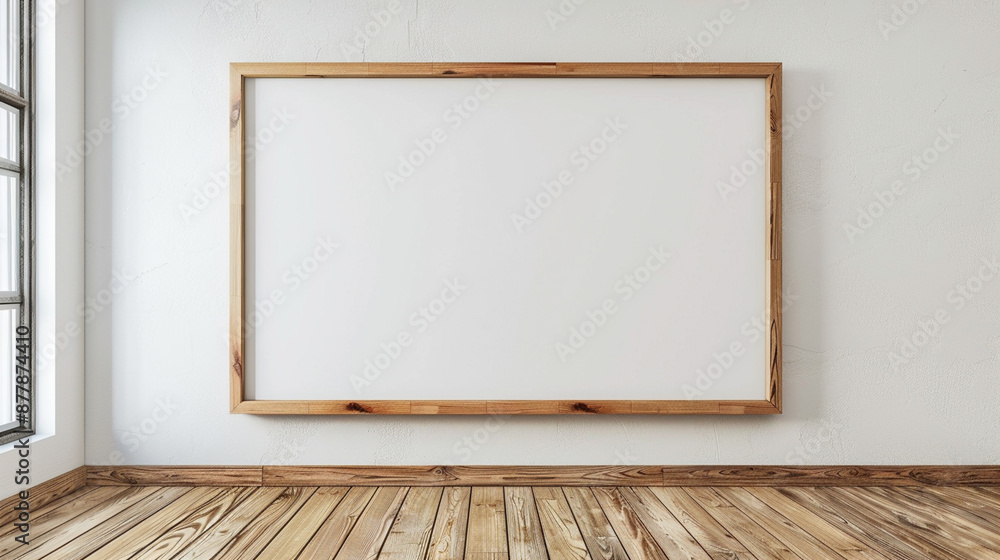 White board hanging on white wall. Generative AI White board hanging on white wall. Generative AI
