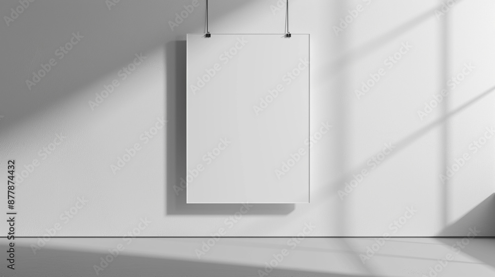 White board hanging on white wall. Generative AI White board hanging on white wall. Generative AI