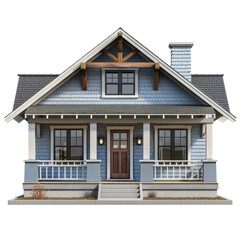 Charming suburban house with blue siding front porch and gabled roof transparent background clipart
