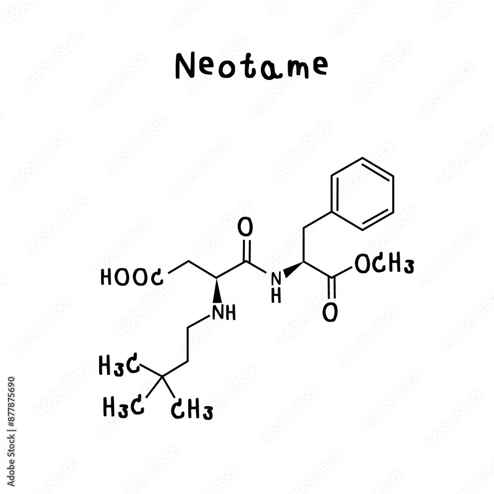 Molecular structure of Neotame illustration Molecular structure of Neotame illustration