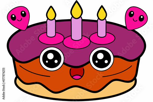 An animated cartoon birthday cake with candles lit is shown in this vector art image photo