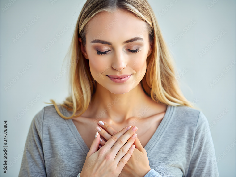 A beautiful woman, her arms crossed over her chest, thanking God for all the good in her life.
A beautiful woman, her arms crossed over her chest, thanking God for all the good in her life.
