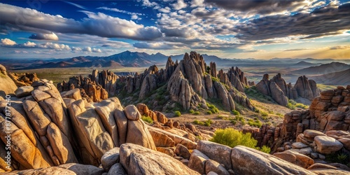 Scenic Rocky Mountain Landscape with Dramatic Sky and Vast Horizon