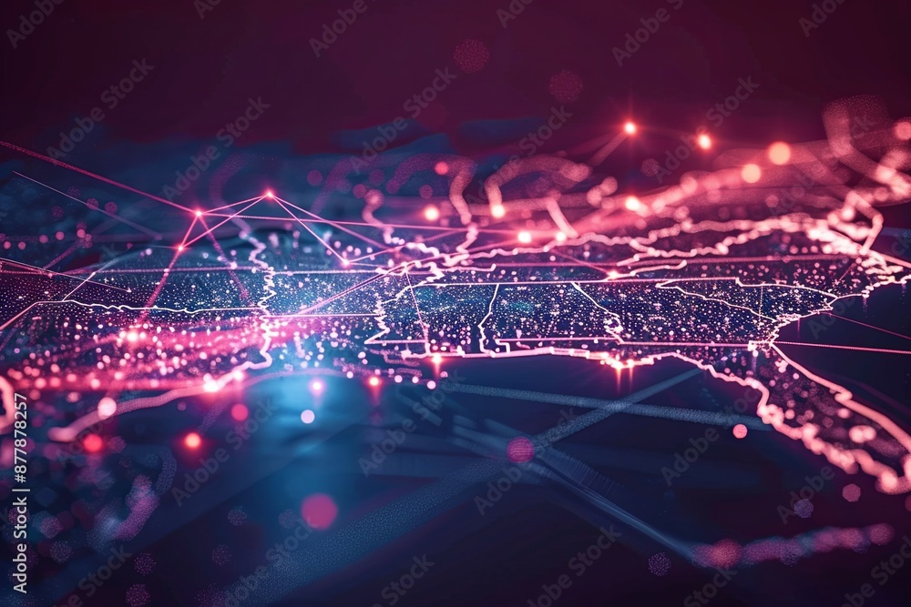 Obraz premium Digital map of California US Network Connection created with Generative AI