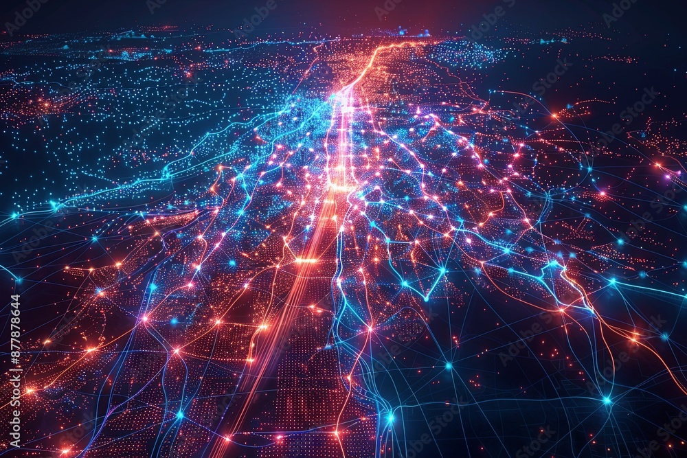 Obraz premium Digital map of California US Network Connection created with Generative AI
