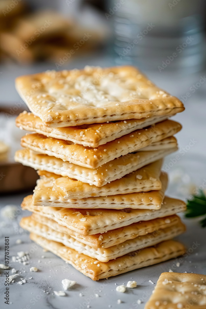 Stack of saltine crackers on a table Stack of saltine crackers on a table