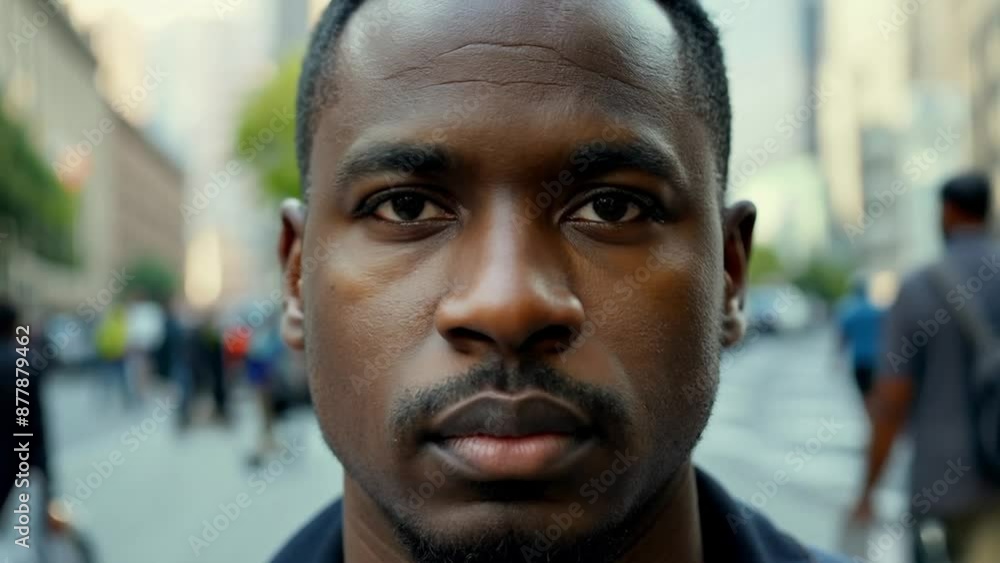 Man serious face portrait on a city street Man serious face portrait on a city street