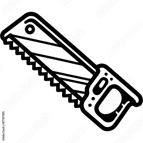Hand saw for working with wood doodle icon. Carpenter tool. Simple minimalistic vector symbol in black on transparent background