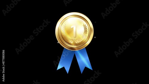 Gold Medal Animation with Blue Ribbon photo