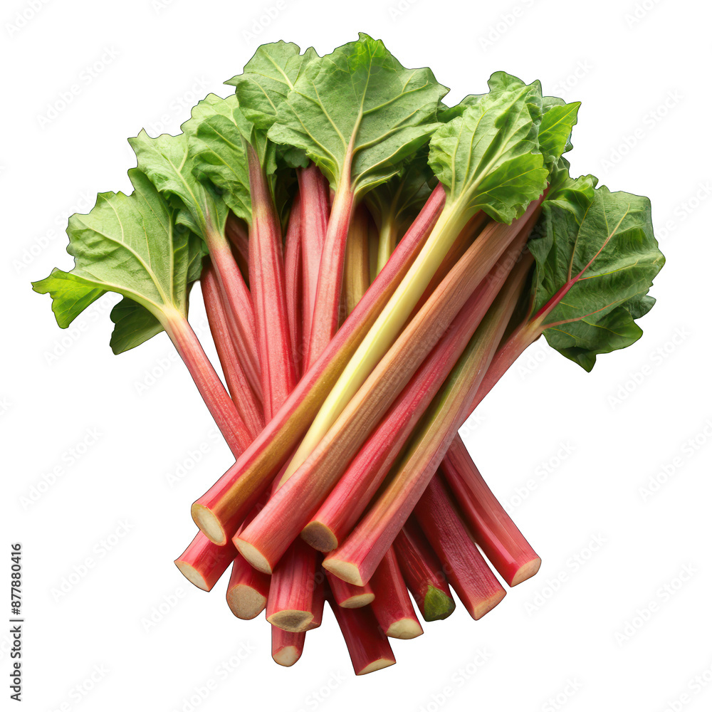 Rhubarb stalks top view isolated on transparent background Rhubarb stalks top view isolated on transparent background