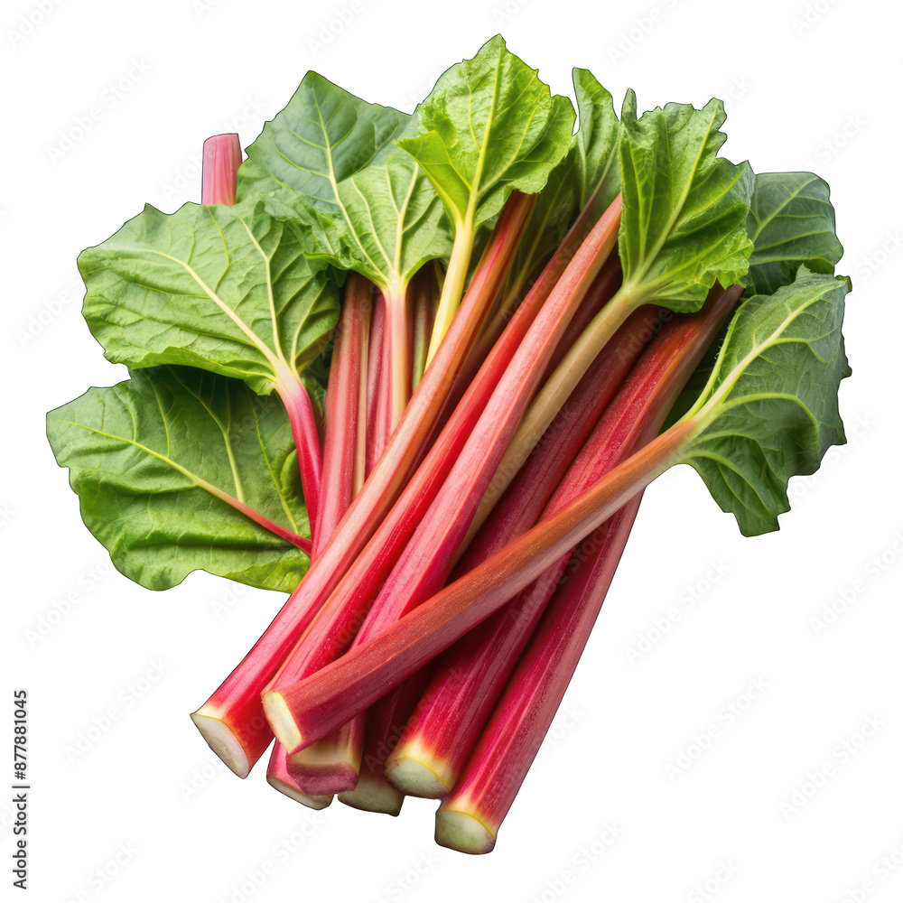 Rhubarb stalks top view isolated on transparent background Rhubarb stalks top view isolated on transparent background