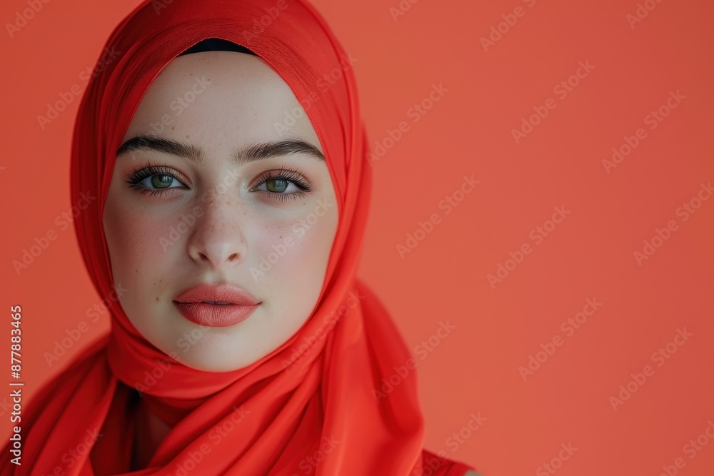 Close-up Portrait of a Woman Wearing a Red Hijab Close-up Portrait of a Woman Wearing a Red Hijab
