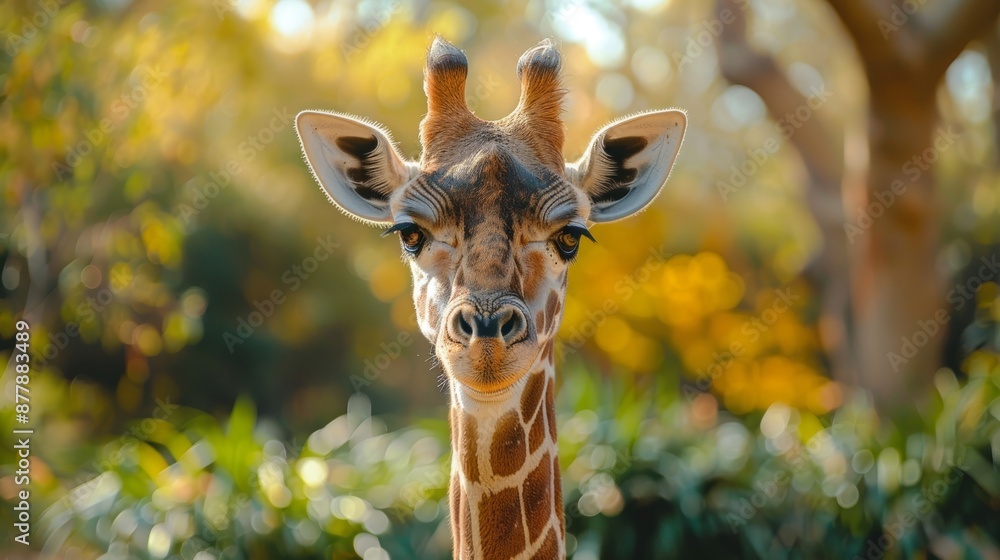 Naklejka premium Curious Giraffe Portrait with Bokeh Background.