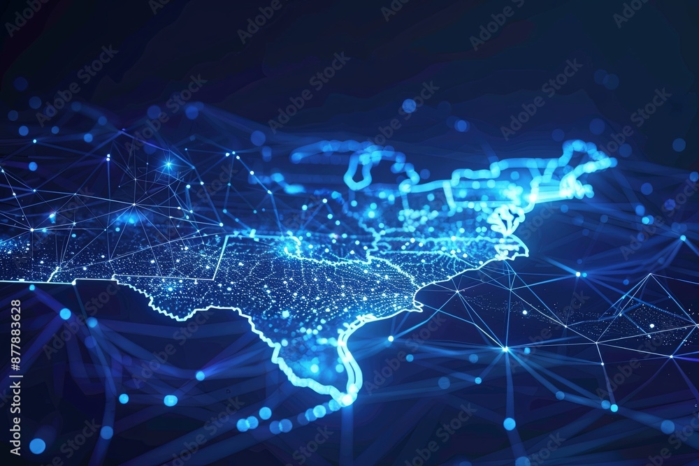 Digital map of California US Network Connection created with Generative AI Digital map of California US Network Connection created with Generative AI