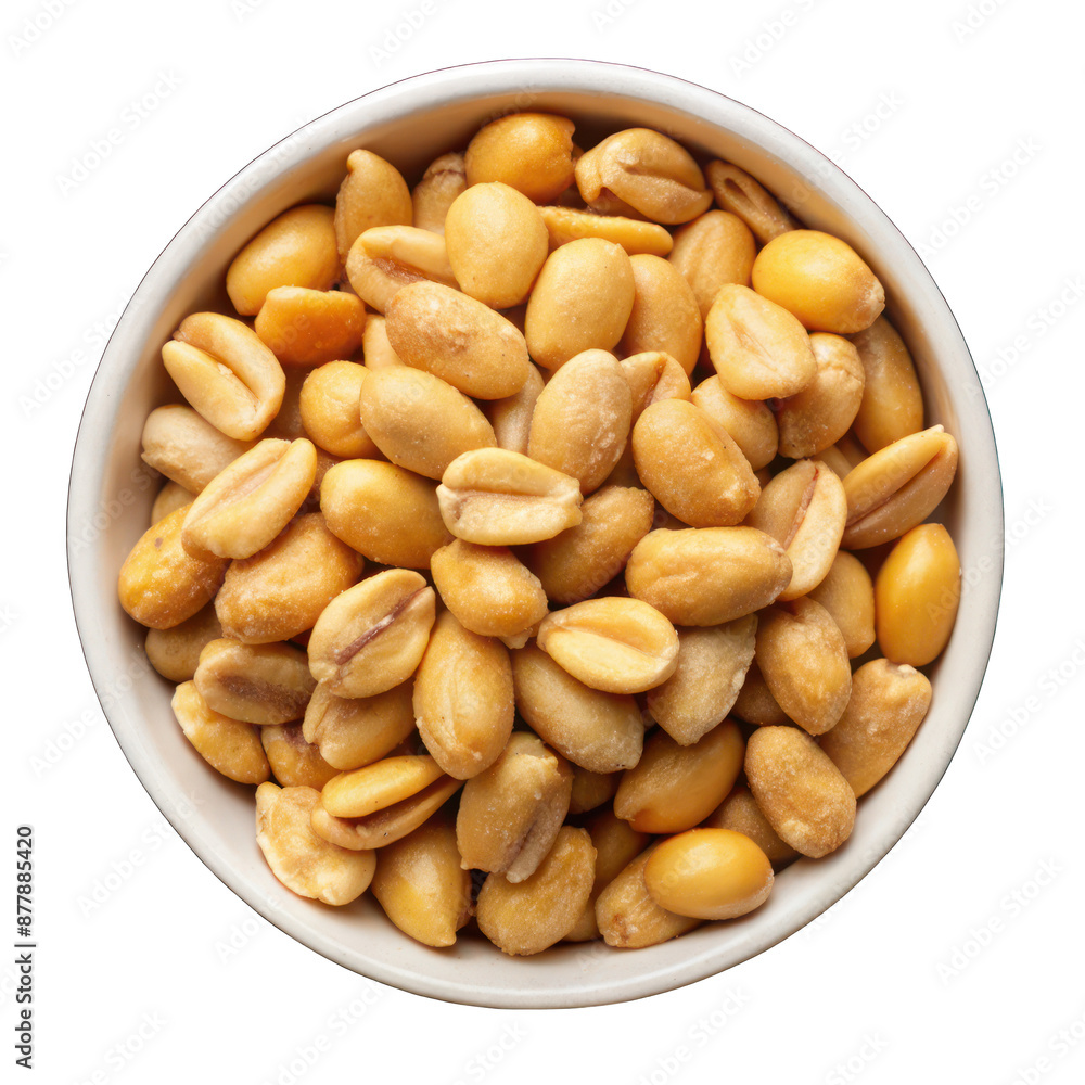 Roasted salted peanuts on white bowl top view isolated on transparent background Roasted salted peanuts on white bowl top view isolated on transparent background