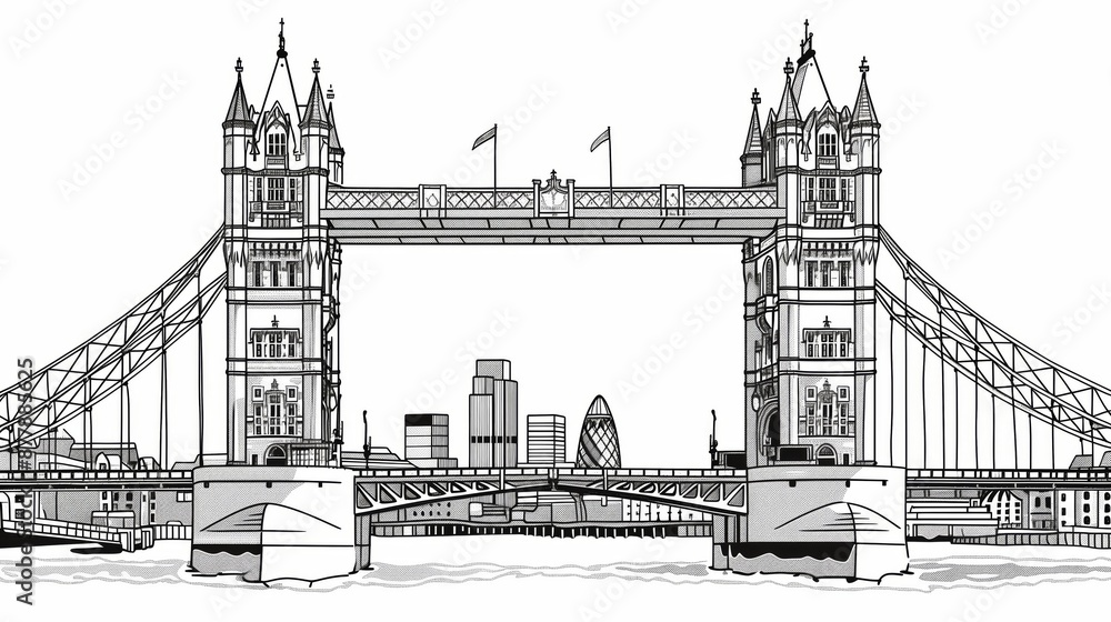 Obraz premium Line drawing of a renowned landmark with intricate details.
