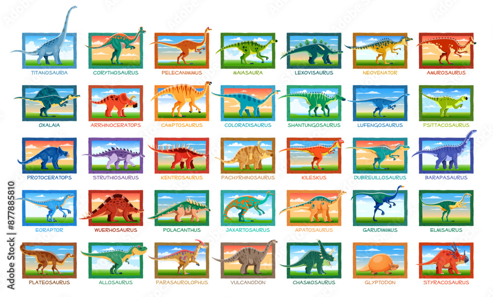 Prehistoric dinosaurs vector set. Ancient reptiles, dino animals and