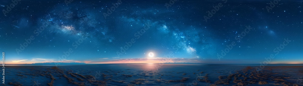 Stunning 360Degree HDRI Panorama of a Dark Blue Sky at Dusk, Featuring a Mesmerizing Moon and Milky Way Perfect for Graphics and Game Development as a Seamless Sky Background Stunning 360Degree HDRI Panorama of a Dark Blue Sky at Dusk, Featuring a Mesmerizing Moon and Milky Way Perfect for Graphics and Game Development as a Seamless Sky Background