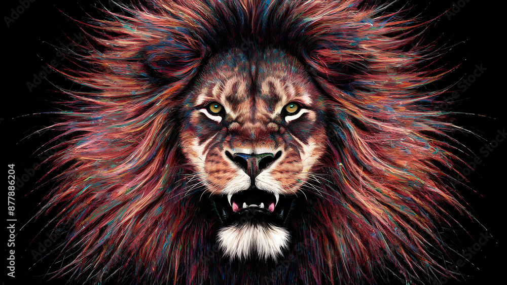 Noble Lion's Face Explosive Mane in Vivid Pointillism Noble Lion's Face Explosive Mane in Vivid Pointillism