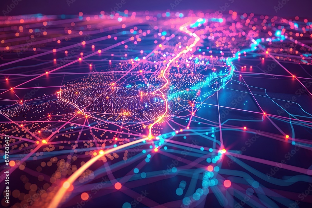 Fototapeta premium Digital map of California US Network Connection created with Generative AI