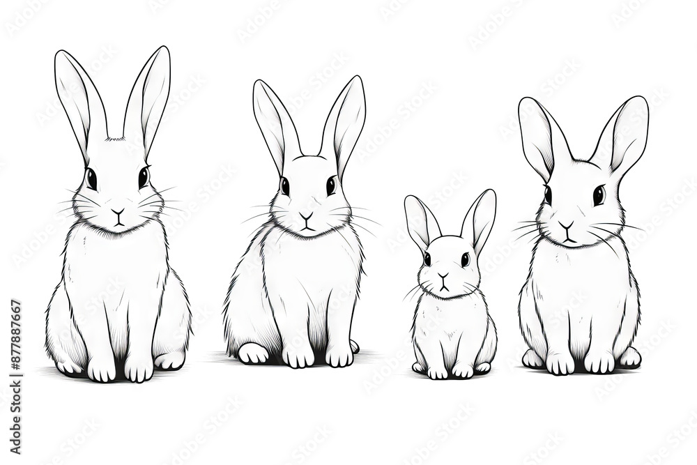 Adorable bunny rabbit outline sketch vector illustration in various poses, minimal bunny line art doodle, transparent background PNG Adorable bunny rabbit outline sketch vector illustration in various poses, minimal bunny line art doodle, transparent background PNG