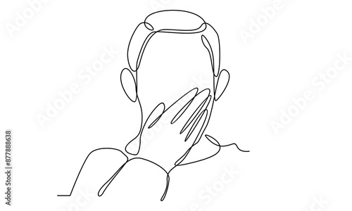 continuous line art of woman covering mouth with hands
