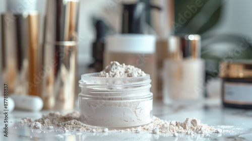 Close-Up of Collagen Powder Jar Surrounded by Beauty Products for Healthy Skin Care Advertisement photo