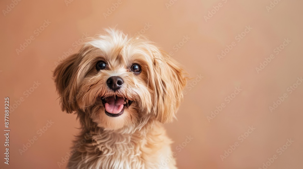 Portrait photography of a cute little Havanese happy smiling , studio shot isolated on single color background ,editorial style, shoot by DSLR . Portrait photography of a cute little Havanese happy smiling , studio shot isolated on single color background ,editorial style, shoot by DSLR .