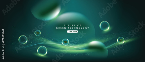 Green technology background with futuristic digital elements, ideal for sustainability and clean energy themes.