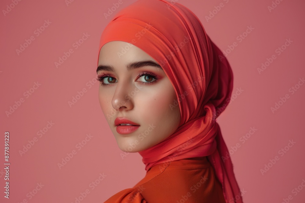 Portrait of a Woman in a Coral Hijab Portrait of a Woman in a Coral Hijab