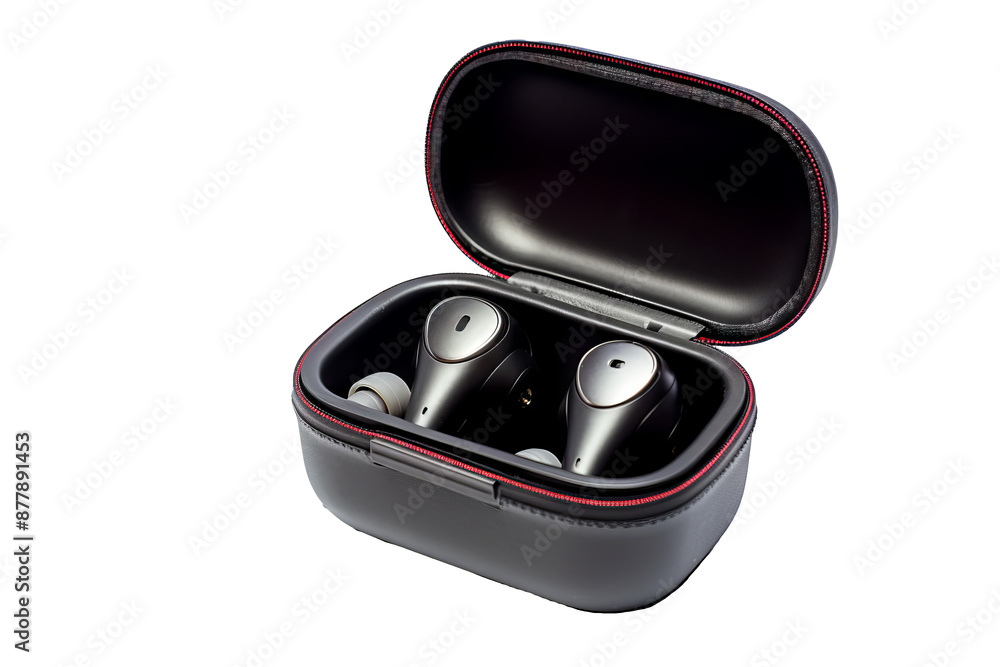 Wireless earphones charging case PNG image with transparent background for tech and product design Wireless earphones charging case PNG image with transparent background for tech and product design
