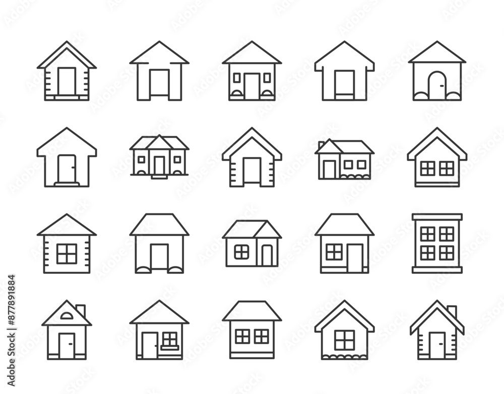 Set of 20 house line icons, pixel perfect, editable stroke, vector eps10 illustration Set of 20 house line icons, pixel perfect, editable stroke, vector eps10 illustration