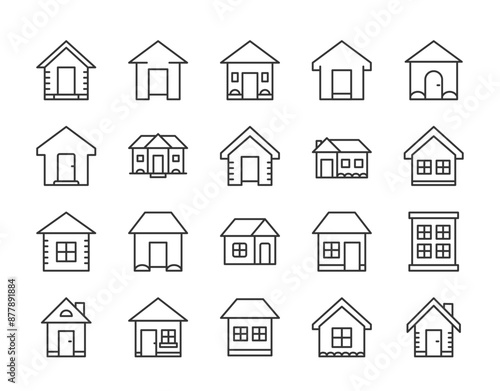 Set of 20 house line icons, pixel perfect, editable stroke, vector eps10 illustration