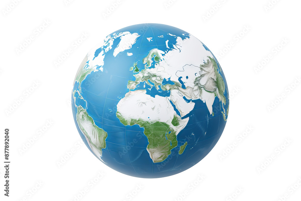 Realistic earth globe with transparent background in PNG style for detailed global representation and design projects Realistic earth globe with transparent background in PNG style for detailed global representation and design projects