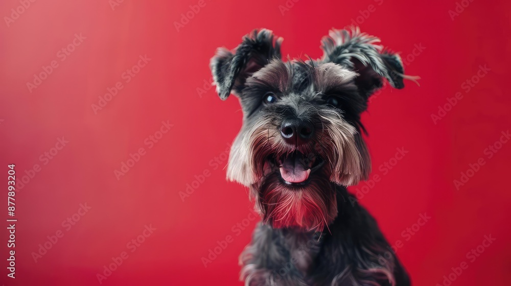 Portrait photography of a cute little Miniature Schnauzer happy smiling , studio shot isolated on single color background ,editorial style, shoot by DSLR . Portrait photography of a cute little Miniature Schnauzer happy smiling , studio shot isolated on single color background ,editorial style, shoot by DSLR .