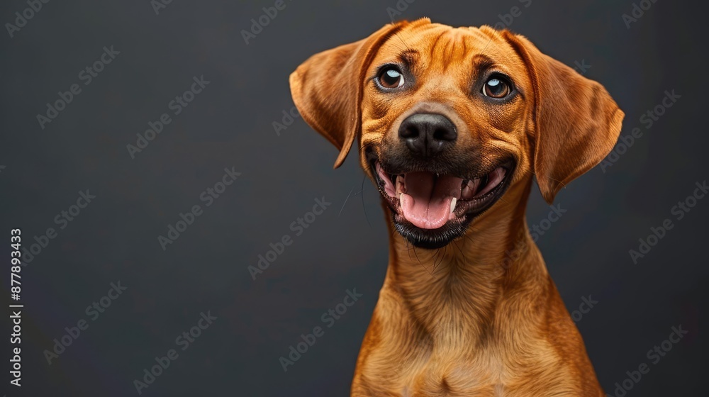 Portrait photography of a cute little Rhodesian Ridgeback happy smiling , studio shot isolated on single color background ,editorial style, shoot by DSLR . Portrait photography of a cute little Rhodesian Ridgeback happy smiling , studio shot isolated on single color background ,editorial style, shoot by DSLR .