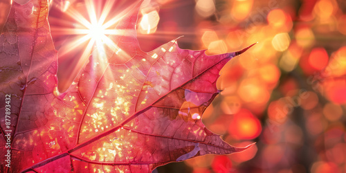 Autumn in Japan: Sunlight Illuminating Red Maple Leaf Veins - Perfect for Travel Advertising photo