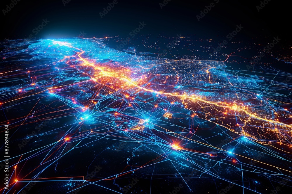 Digital map of California US Network Connection created with Generative AI Digital map of California US Network Connection created with Generative AI