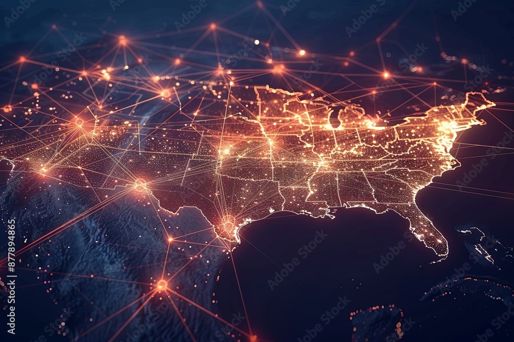 Digital map of California US Network Connection created with Generative AI Digital map of California US Network Connection created with Generative AI