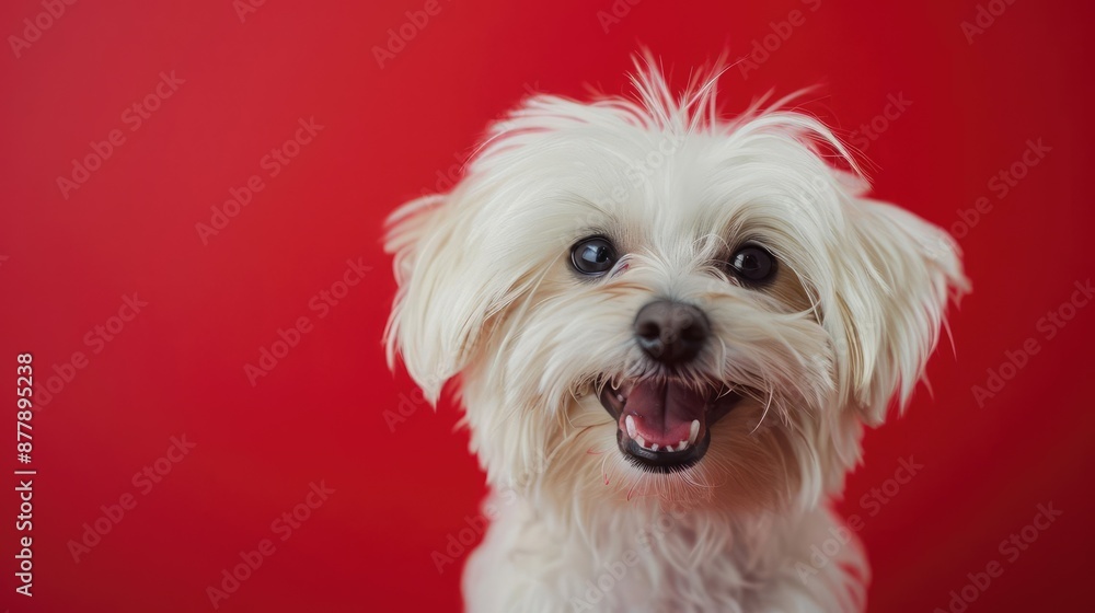 Portrait photography of a cute little Maltese happy smiling , studio shot isolated on single color background ,editorial style, shoot by DSLR . Portrait photography of a cute little Maltese happy smiling , studio shot isolated on single color background ,editorial style, shoot by DSLR .