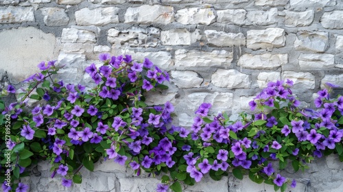 Background of wall with purple flowers