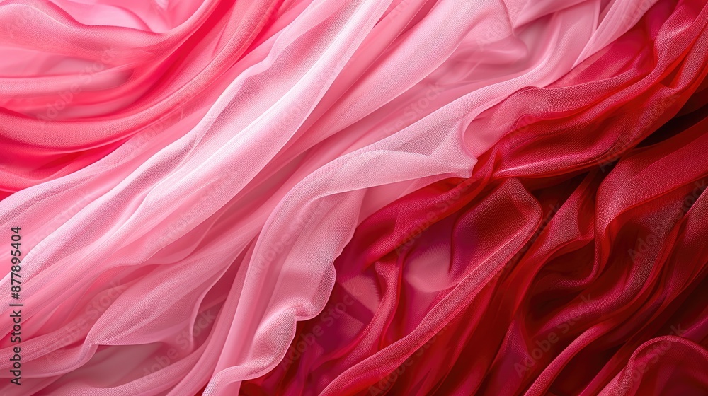 Obraz premium Background of pleated cotton fabric in shades of pink and red