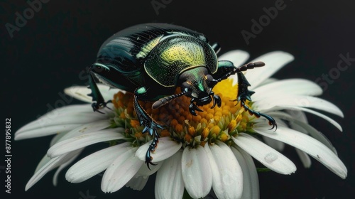 Beetle on daisy Potosia cuprea photo